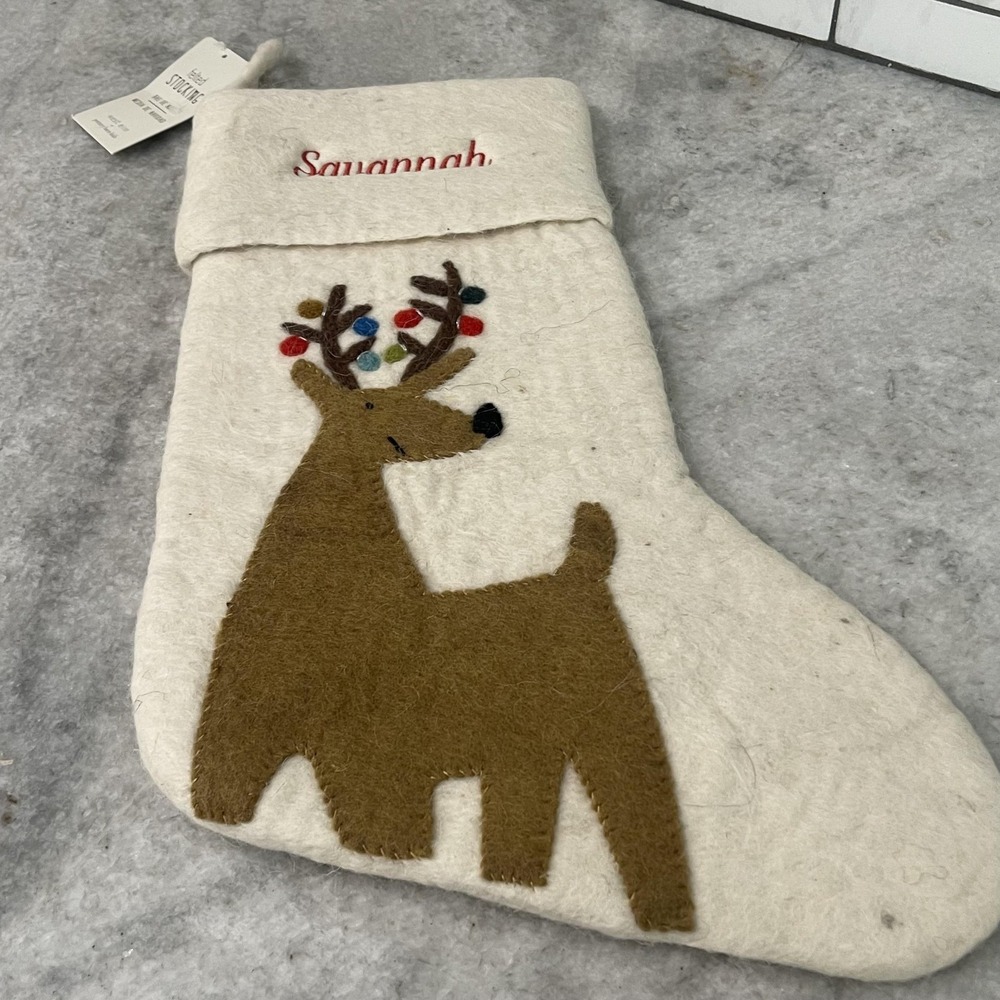 West‎ Elm Pottery Barn Kids Felted Christmas Stocking Reindeer White